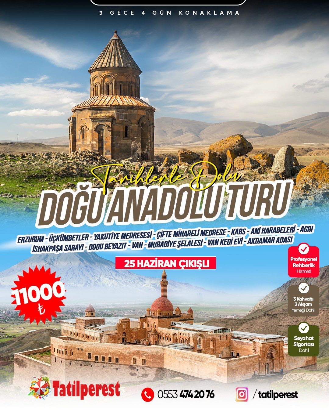 DOĞU ANADOLU TURU ERZURUM VAN KARS AĞRI 13 HAZİRAN ÇIKIŞLI